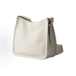 PRADA Metal engraved logo crossbody single-shoulder bag, medium size for women, white